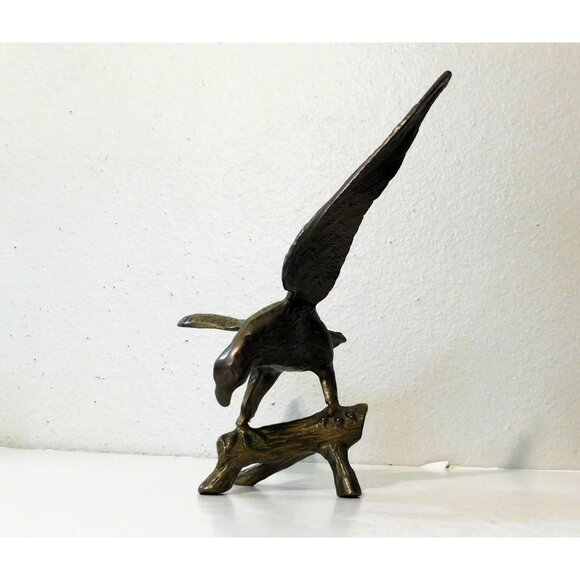 Brass Eagle on a Branch Sculpture Wings Spread 10.5" - Picture 2 of 8